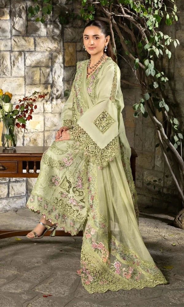 DHANAK Unstitched 3 Piece Embroidered Chikn Kari RTW Embroidered Dupatta - SPANISH MUSE