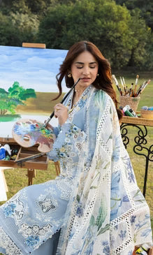 Unstitched 3 Piece Embroidered Chikn Kari RTW Embroidered SHAWL - SERENITY