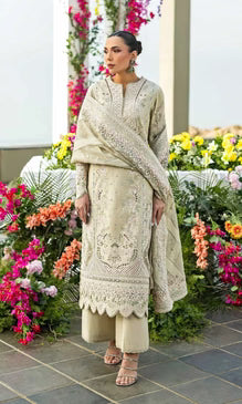 Unstitched 3 Piece Embroidered Chikn Kari RTW Embroidered SHAWL - ELARIN