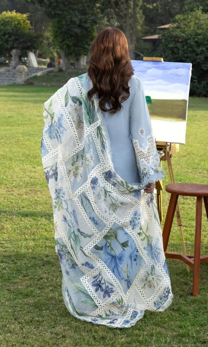 Unstitched 3 Piece Embroidered Chikn Kari RTW Embroidered SHAWL - SERENITY