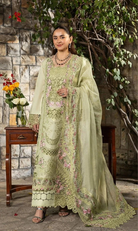 DHANAK Unstitched 3 Piece Embroidered Chikn Kari RTW Embroidered Dupatta - SPANISH MUSE
