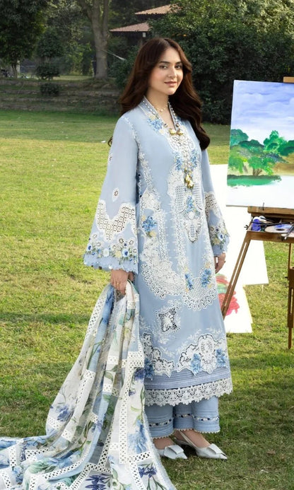 Unstitched 3 Piece Embroidered Chikn Kari RTW Embroidered SHAWL - SERENITY
