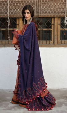 Unstitched Dhanak Embroidered 3PC RTW Embroidered Dupatta - KAMAL