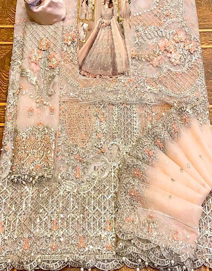 Luxurious 3D Handwork & Embroidered Net Bridal Maxi Dress