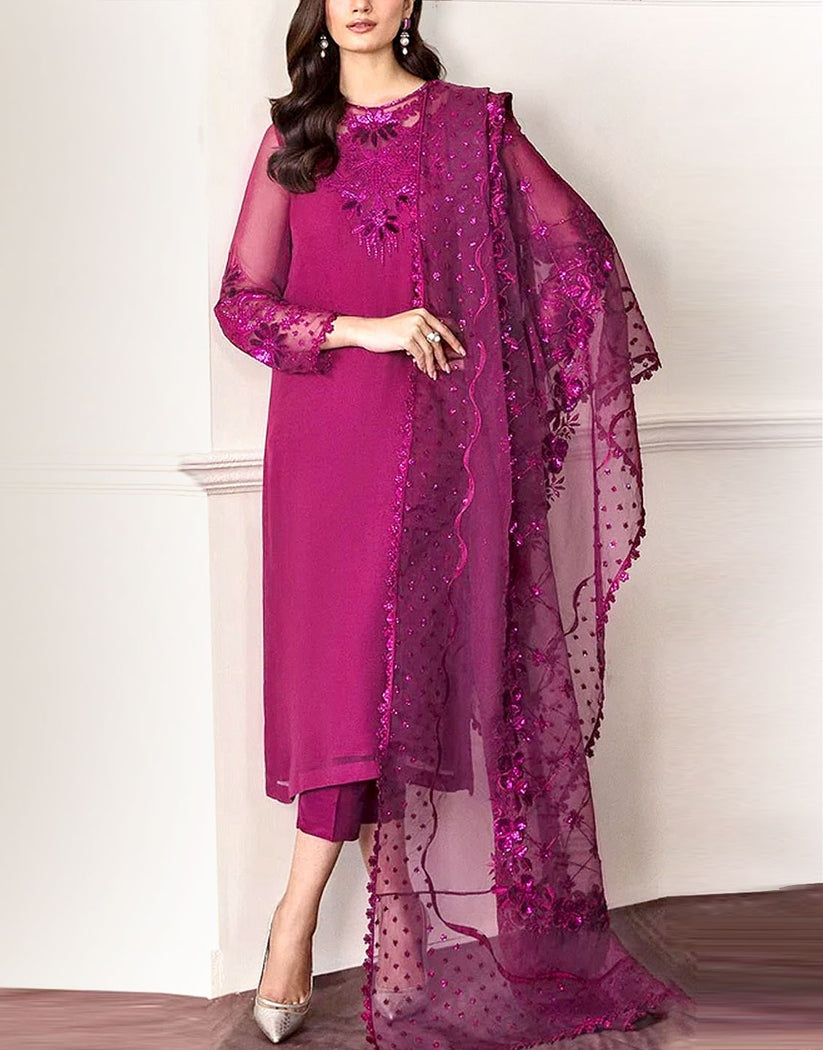 Simple Embroidered Chiffon Dress – Ideal for Wedding, Formal & Party Wear
