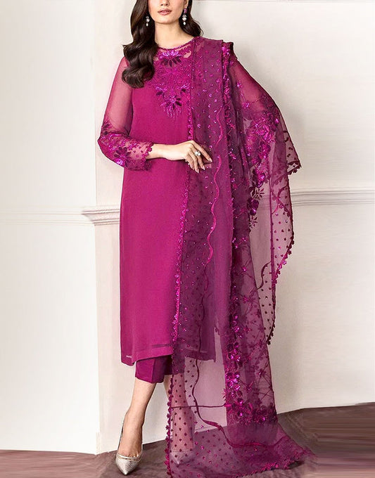 Simple Embroidered Chiffon Dress – Ideal for Wedding, Formal & Party Wear