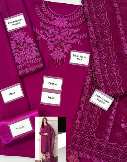 Simple Embroidered Chiffon Dress – Ideal for Wedding, Formal & Party Wear