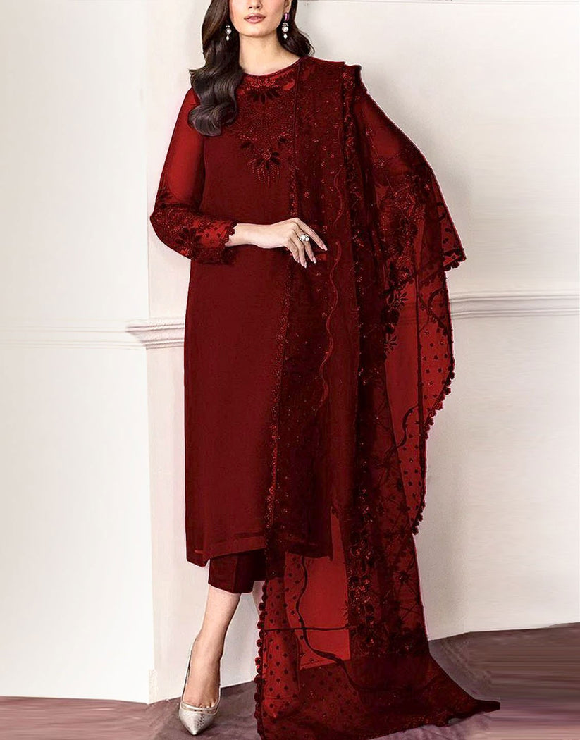 Simple Embroidered Chiffon Dress – Ideal for Wedding, Formal & Party Wear