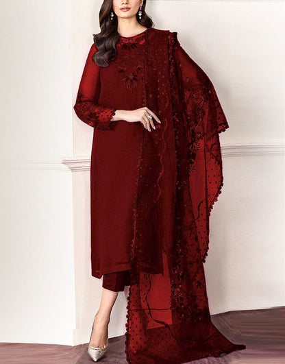 Simple Embroidered Chiffon Dress – Ideal for Wedding, Formal & Party Wear