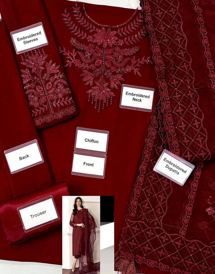 Simple Embroidered Chiffon Dress – Ideal for Wedding, Formal & Party Wear