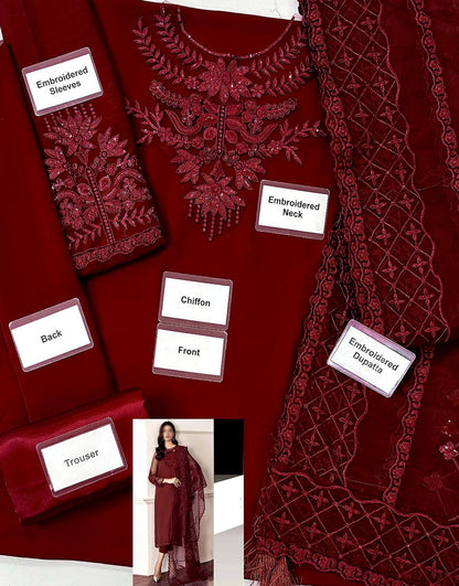 Simple Embroidered Chiffon Dress – Ideal for Wedding, Formal & Party Wear