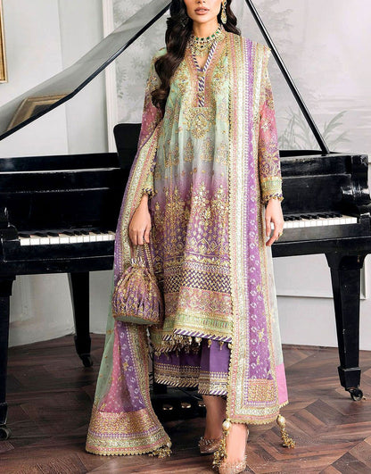 Premium Multicolor Ombre Chiffon Wedding Dress with Rich Handwork & Heavy Embroidery