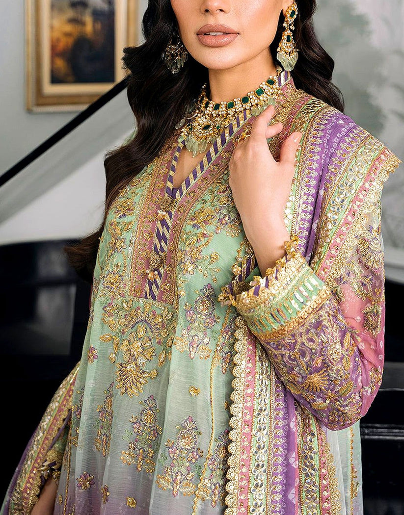 Premium Multicolor Ombre Chiffon Wedding Dress with Rich Handwork & Heavy Embroidery