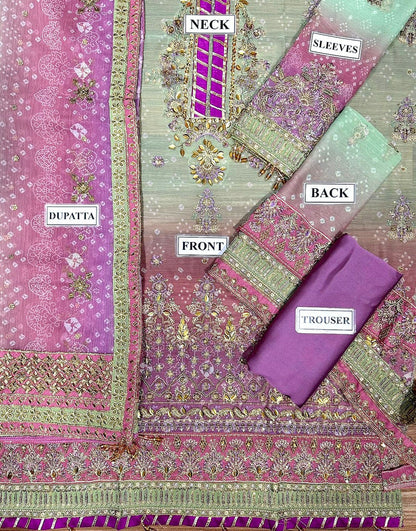 Premium Multicolor Ombre Chiffon Wedding Dress with Rich Handwork & Heavy Embroidery