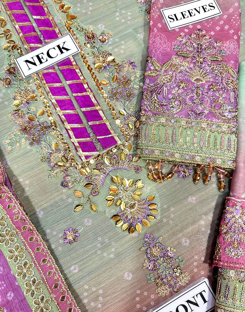 Premium Multicolor Ombre Chiffon Wedding Dress with Rich Handwork & Heavy Embroidery