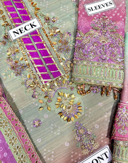 Premium Multicolor Ombre Chiffon Wedding Dress with Rich Handwork & Heavy Embroidery