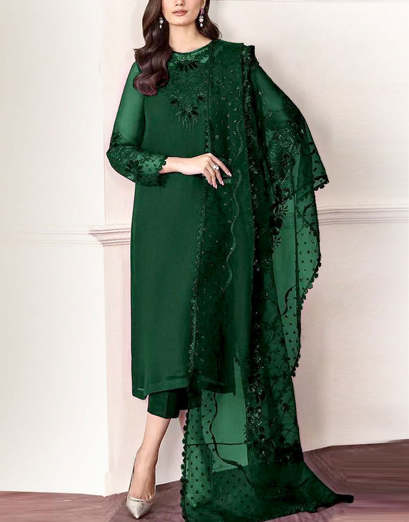 Simple Embroidered Chiffon Dress – Ideal for Wedding, Formal & Party Wear