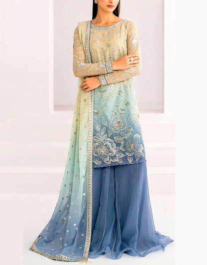 Trendy Ombre Style Embroidered Chiffon Dress for Party & Weddings