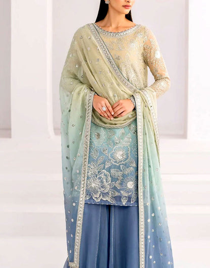 Trendy Ombre Style Embroidered Chiffon Dress for Party & Weddings